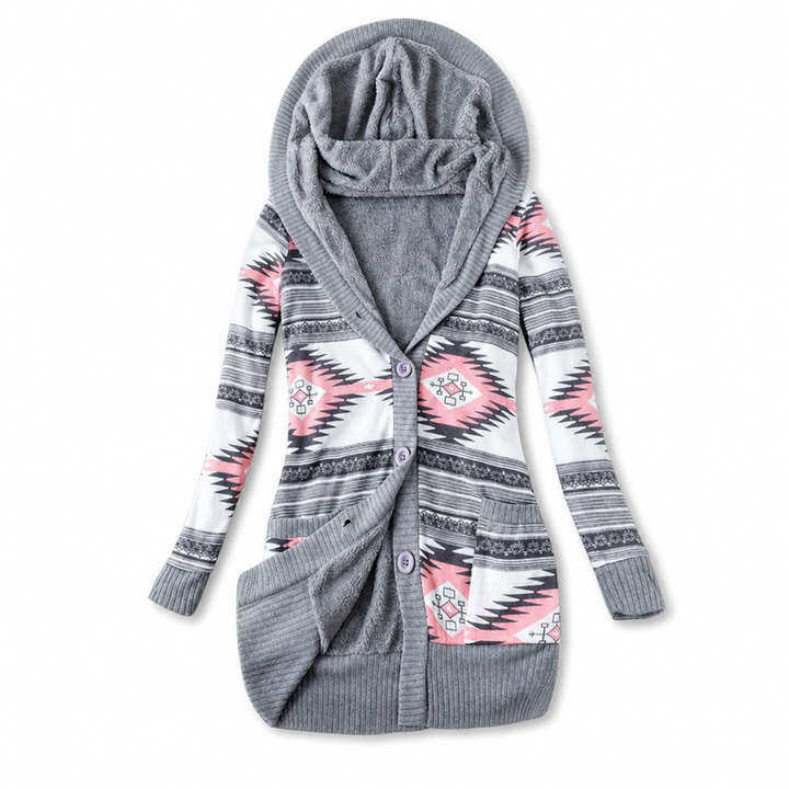 Shazina - Cardigan Con Cappuccio E Stampa Geometrica