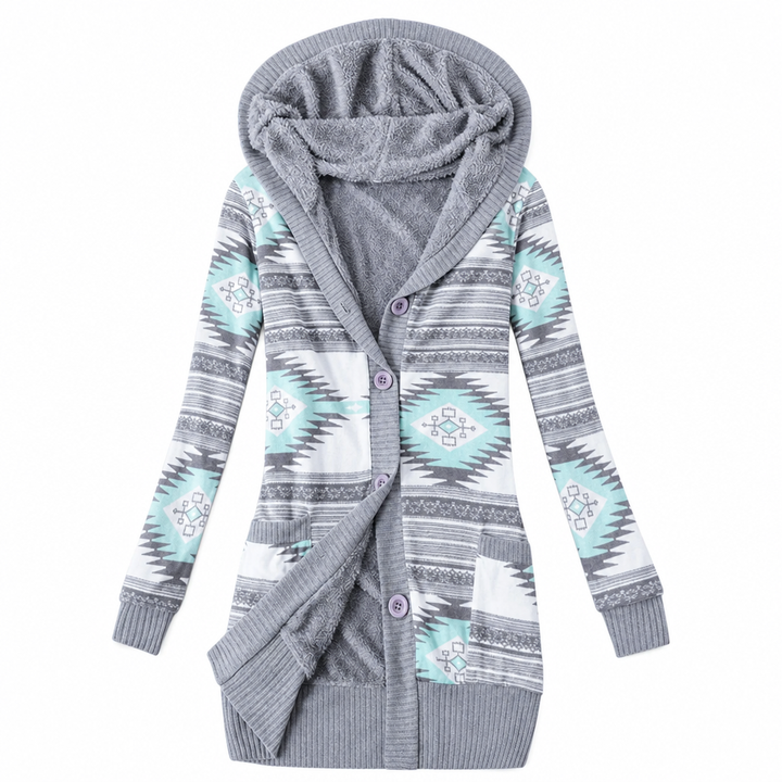 Shazina - Cardigan Con Cappuccio E Stampa Geometrica