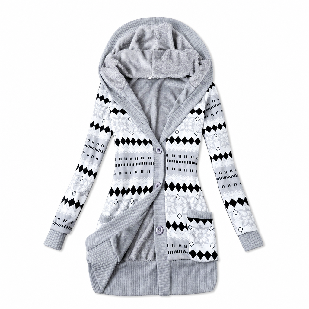 Shazina - Cardigan Con Cappuccio E Stampa Geometrica