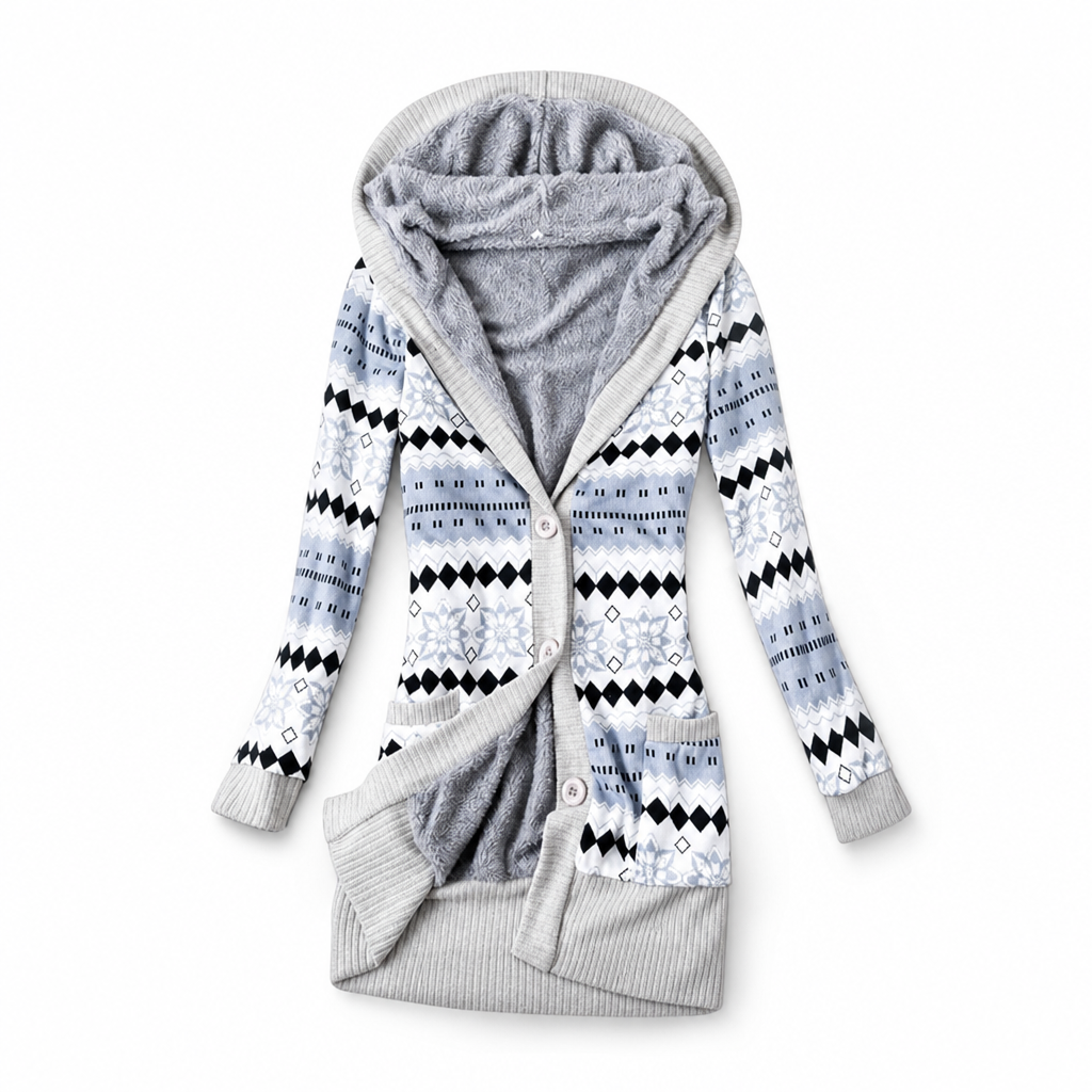 Shazina - Cardigan Con Cappuccio E Stampa Geometrica