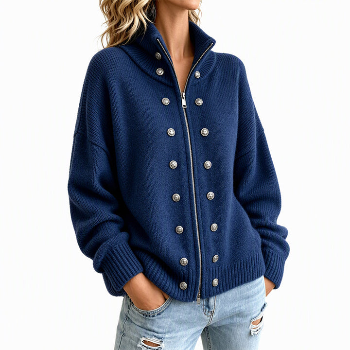 Ezgia - Cardigan Lavorato a Maglia Con Bottone Decorativo