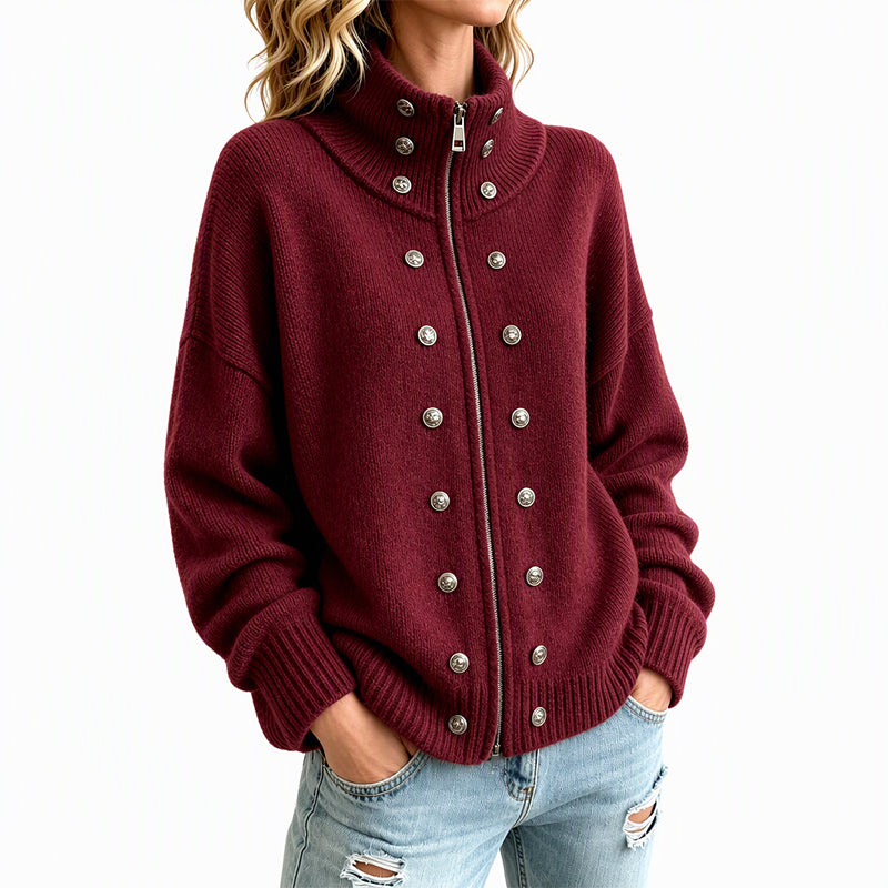 Ezgia - Cardigan Lavorato a Maglia Con Bottone Decorativo