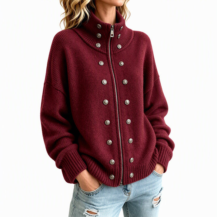 Ezgia - Cardigan Lavorato a Maglia Con Bottone Decorativo