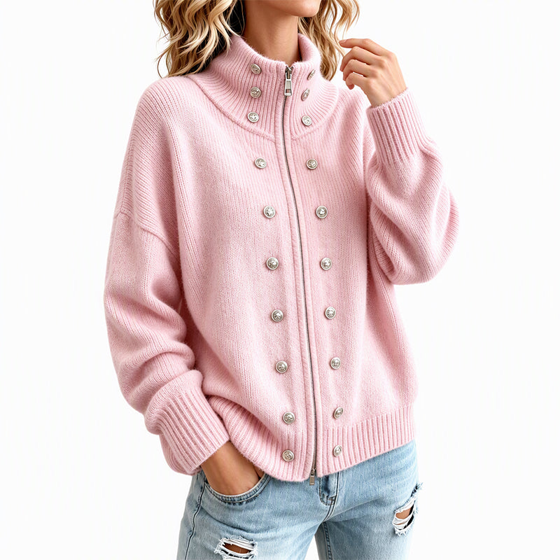 Ezgia - Cardigan Lavorato a Maglia Con Bottone Decorativo