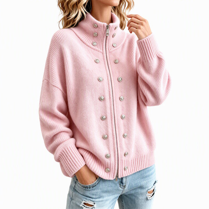 Ezgia - Cardigan Lavorato a Maglia Con Bottone Decorativo