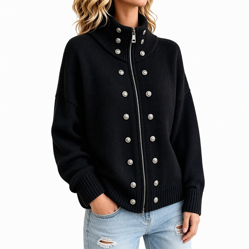 Ezgia - Cardigan Lavorato a Maglia Con Bottone Decorativo