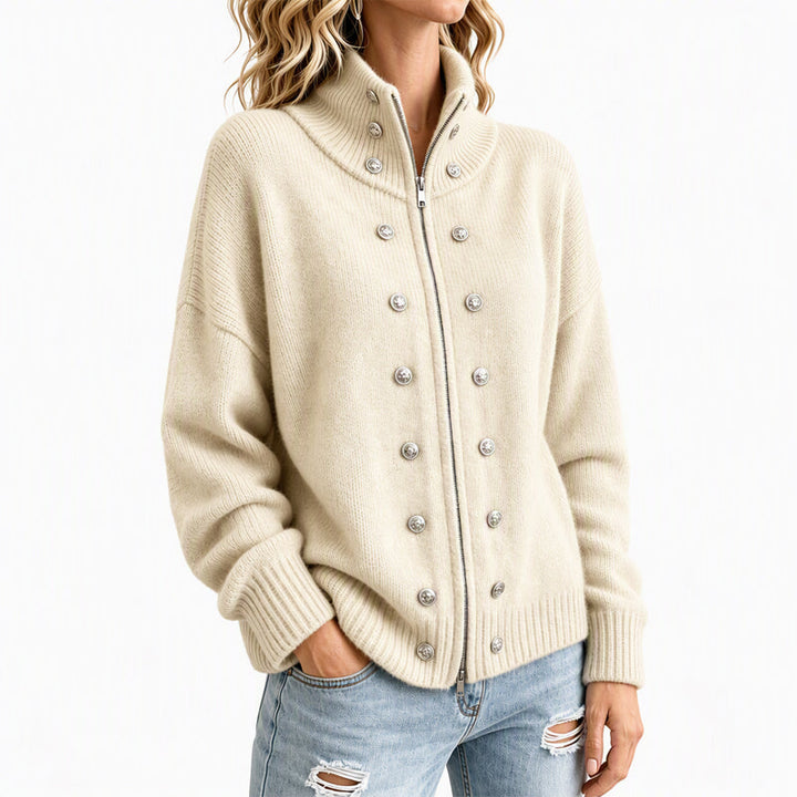 Ezgia - Cardigan Lavorato a Maglia Con Bottone Decorativo