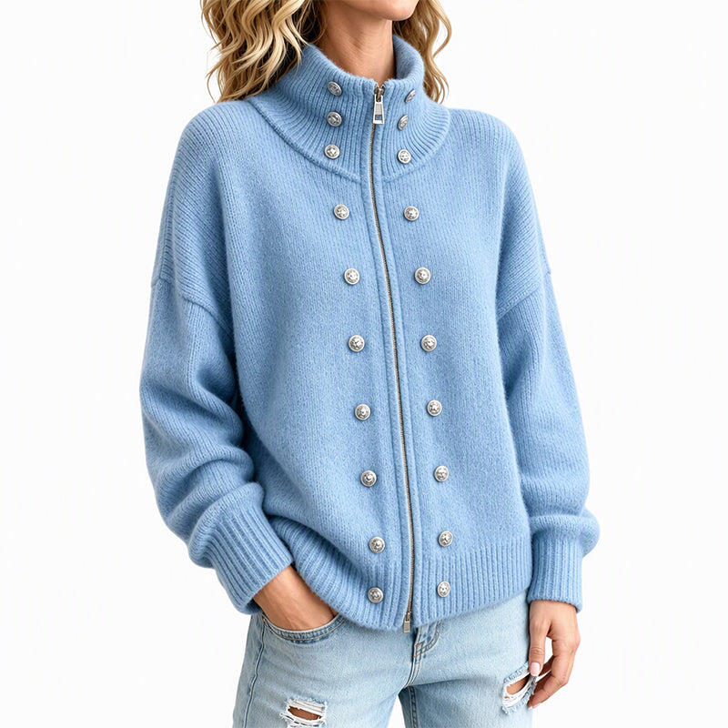 Ezgia - Cardigan Lavorato a Maglia Con Bottone Decorativo