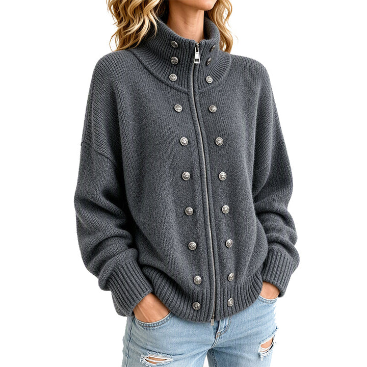 Ezgia - Cardigan Lavorato a Maglia Con Bottone Decorativo