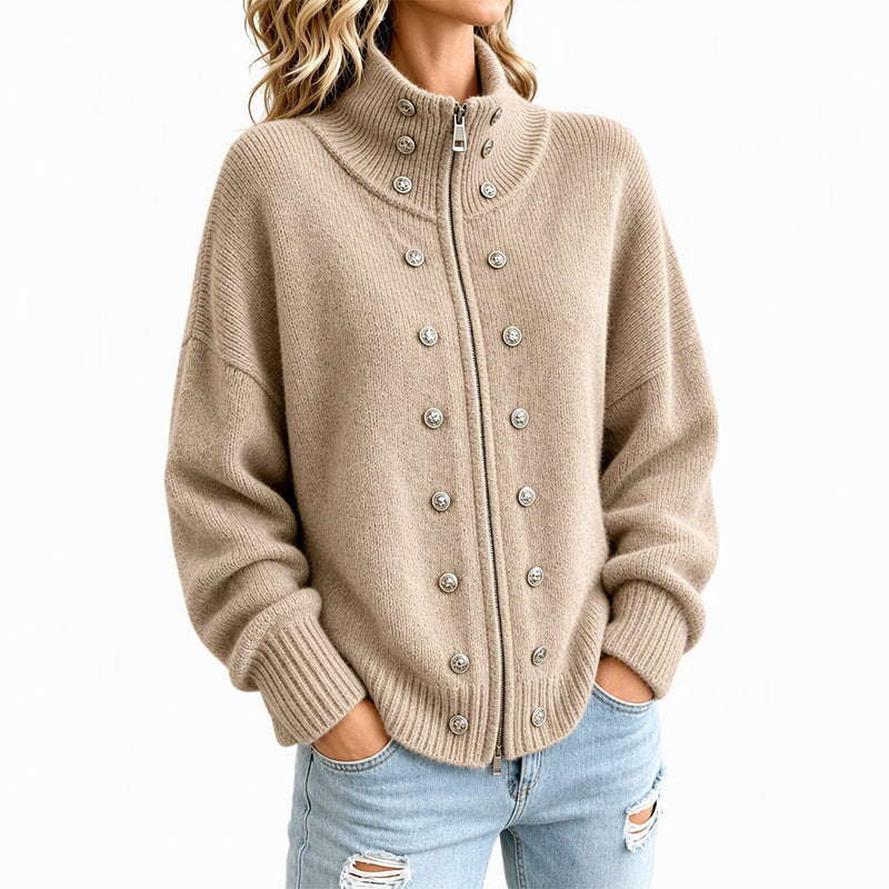Ezgia - Cardigan Lavorato a Maglia Con Bottone Decorativo