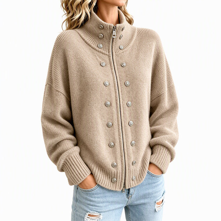Ezgia - Cardigan Lavorato a Maglia Con Bottone Decorativo