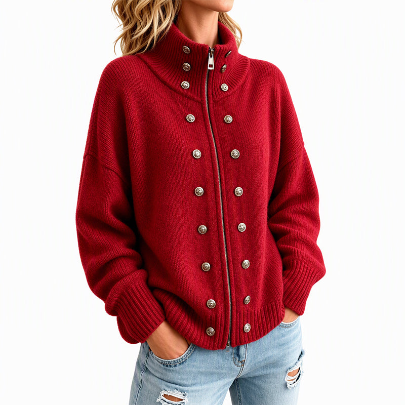 Ezgia - Cardigan Lavorato a Maglia Con Bottone Decorativo