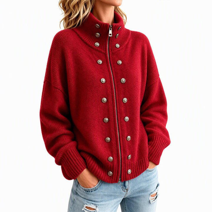 Ezgia - Cardigan Lavorato a Maglia Con Bottone Decorativo