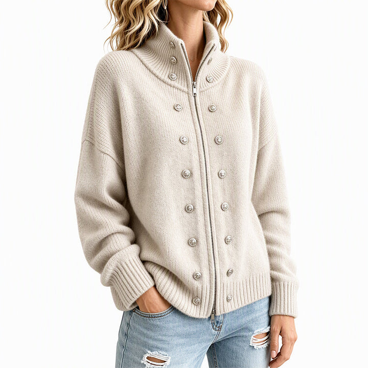 Ezgia - Cardigan Lavorato a Maglia Con Bottone Decorativo