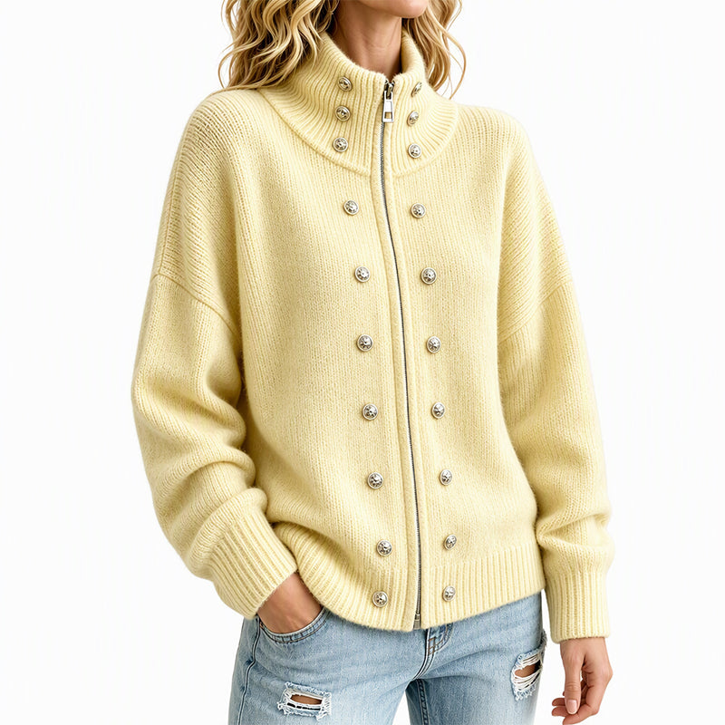 Ezgia - Cardigan Lavorato a Maglia Con Bottone Decorativo