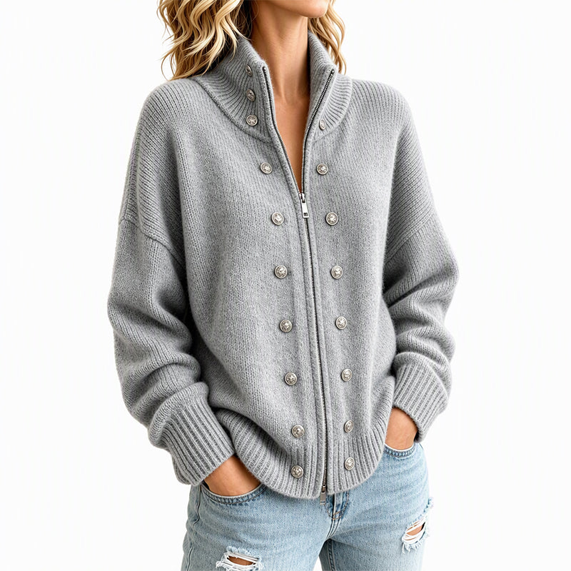 Ezgia - Cardigan Lavorato a Maglia Con Bottone Decorativo