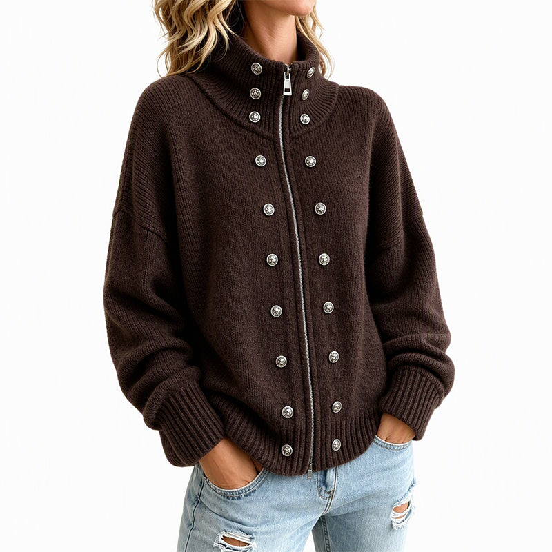 Ezgia - Cardigan Lavorato a Maglia Con Bottone Decorativo
