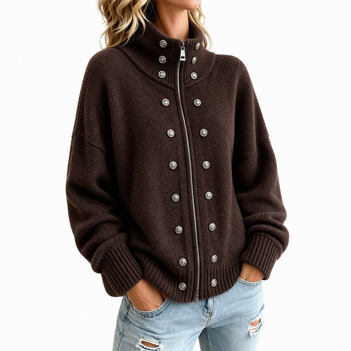 Ezgia - Cardigan Lavorato a Maglia Con Bottone Decorativo
