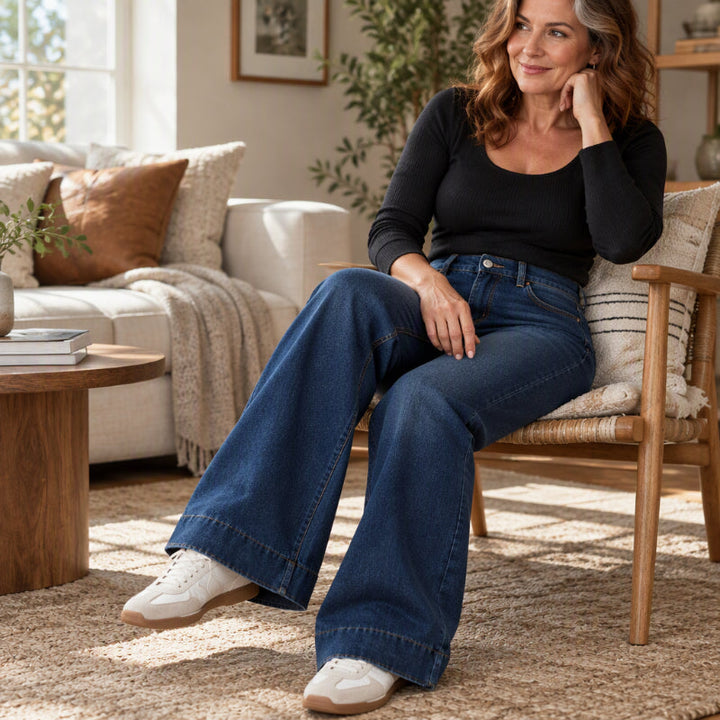 Naryna - Jeans a Gamba Larga e Vita Alta