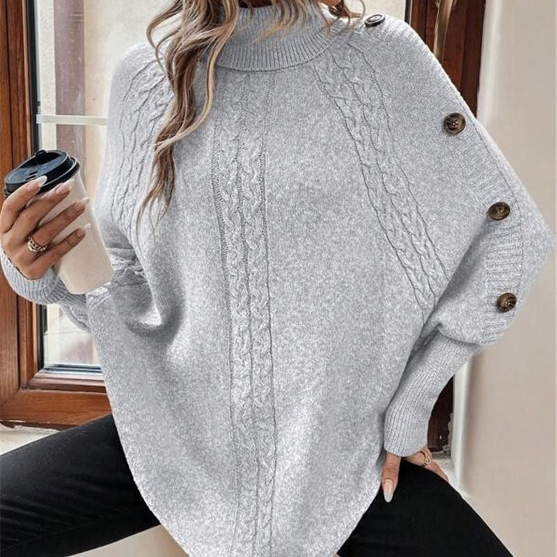 Rylee - Elegante Maglione a Mantella Con Collo Alto E Orlo Asimmetrico