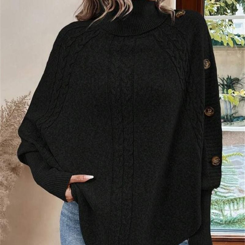 Rylee - Elegante Maglione a Mantella Con Collo Alto E Orlo Asimmetrico