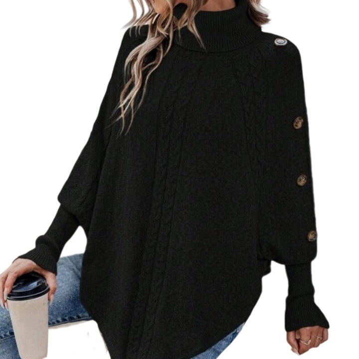 Rylee - Elegante Maglione a Mantella Con Collo Alto E Orlo Asimmetrico