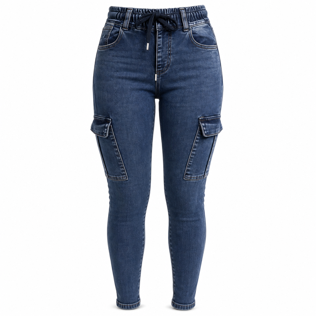 Fizala - Jeans Cargo Elasticizzati a Vita Alta
