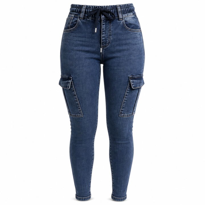 Fizala - Jeans Cargo Elasticizzati a Vita Alta