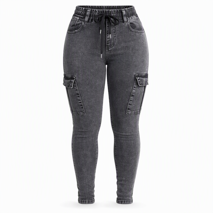Fizala - Jeans Cargo Elasticizzati a Vita Alta