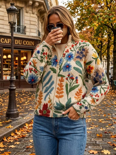 Davan - Cardigan Con Zip a Motivi Floreali