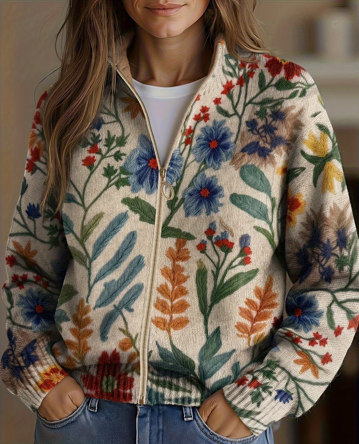 Davan - Cardigan Con Zip a Motivi Floreali