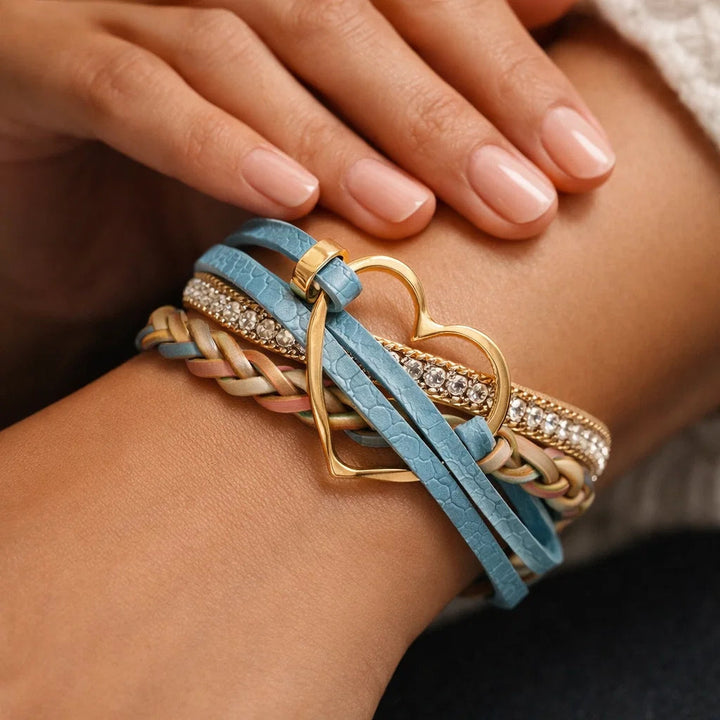 Reyn - Bracciale in Pelle a Strati Con Ciondolo a Forma Di Cuore