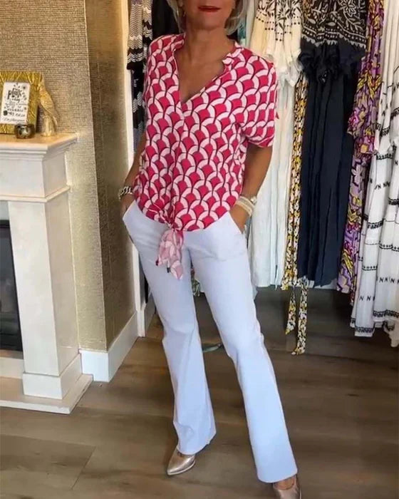 Emilya - Top Casual con Scollo a V e Stampa