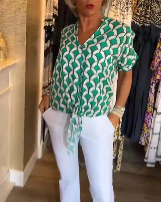 Emilya - Top Casual con Scollo a V e Stampa