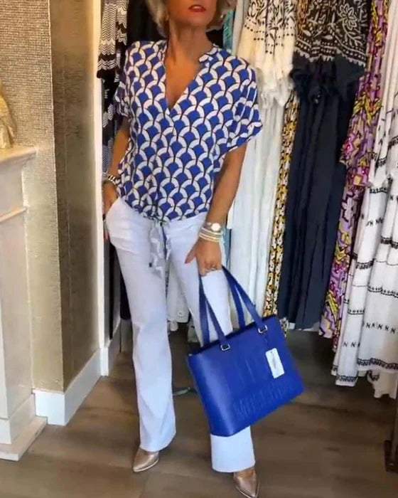 Emilya - Top Casual con Scollo a V e Stampa
