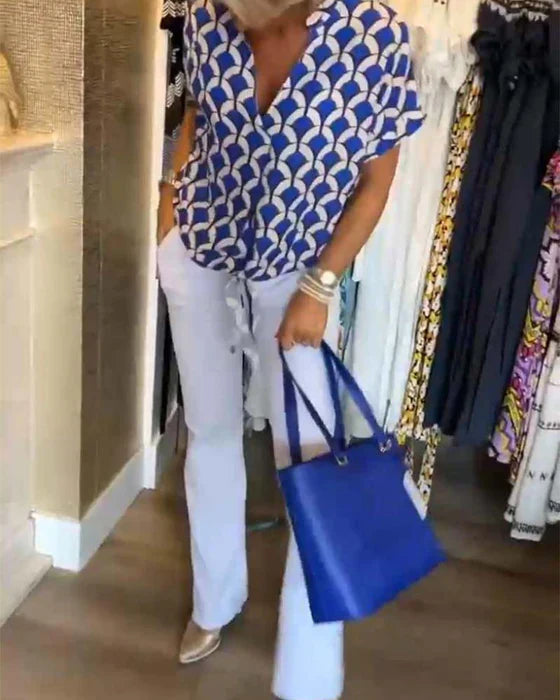 Emilya - Top Casual con Scollo a V e Stampa