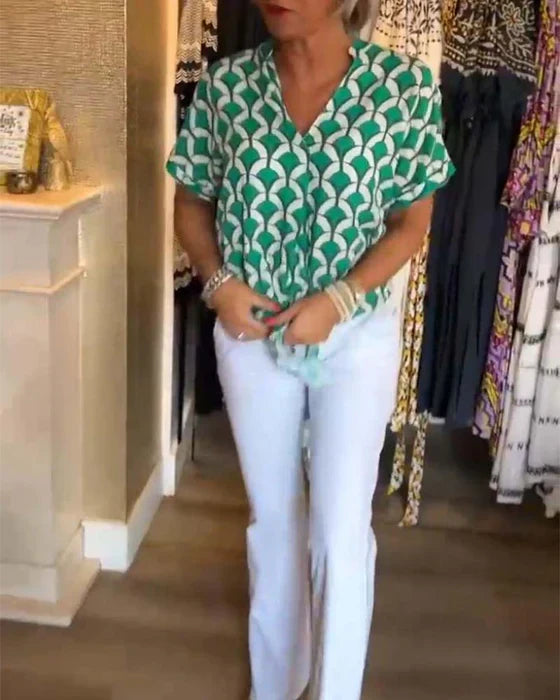 Emilya - Top Casual con Scollo a V e Stampa