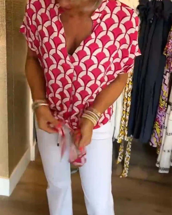 Emilya - Top Casual con Scollo a V e Stampa