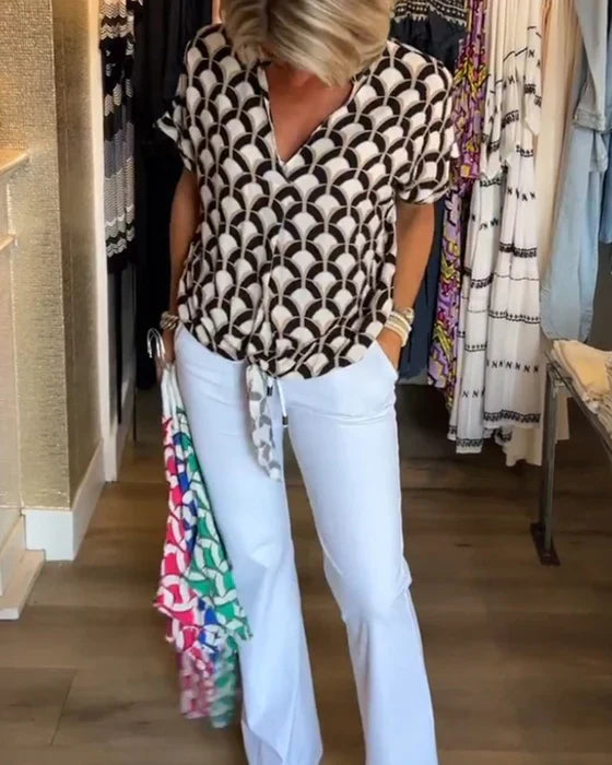 Emilya - Top Casual con Scollo a V e Stampa