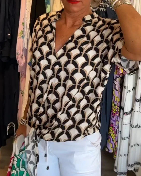 Emilya - Top Casual con Scollo a V e Stampa