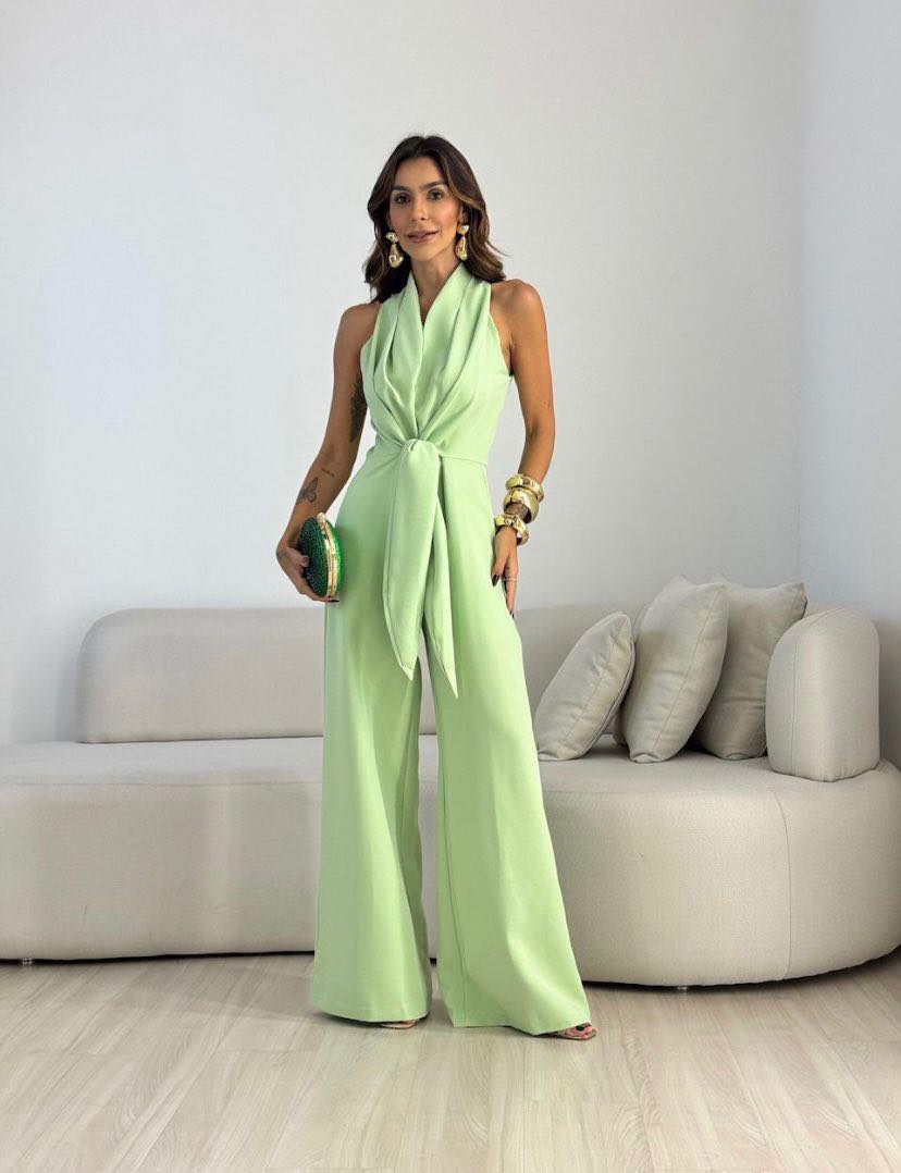 Kamwi - Tuta Elegante Con Scollo Drappeggiato E Pantaloni a Gamba Larga